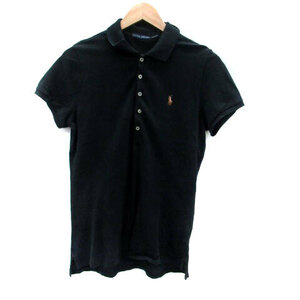 ラルフローレン RALPH LAUREN ポロシャツ ポロカラー 半袖 ロゴ刺繍 L 黒 ブラック /HO6 レディース