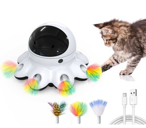 猫おもちゃ 電動 ORSDA 2-in-1一体式 自動回転 ペット玩具 、8つの穴はもぐらの動く羽