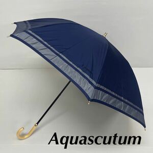 新品52074アクアスキュータム　Aquascutum＊紺ネイビー　オーガンジー　サマーシールド 1級遮光晴雨兼用日傘　プチグラン　遮光遮熱遮蔽