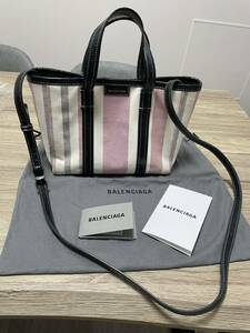 バレンシアガ　BALENCIAGA トートバッグ ショルダーバッグ ハンドバッグ バルベス　スモール　イースト　ウェスト　ピンク　ストライプ