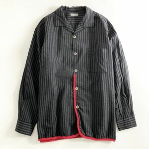 ○ 13A27 90s COMME des GARCONS HOMME コムデギャルソンオム 長袖シャツ ストライプシャツ パイピング グレー ストライプ AD1999 メンズ