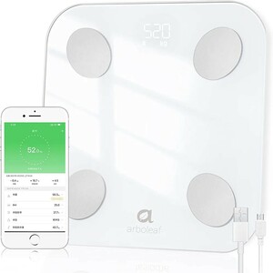 【美品】【USB充電式】arboleaf 体重計 体組成計 スマホ連動 体脂肪計 bluetooth対応 たいじゅうけい アプリ連動　no.386