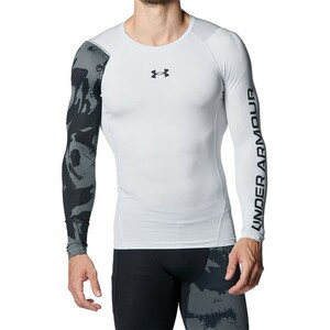 新品 アンダーアーマー 長袖 シャツ MD M グレー 白 ホワイト UNDER ARMOUR インナー 1381355 コンプレッション ヒートギア 即決