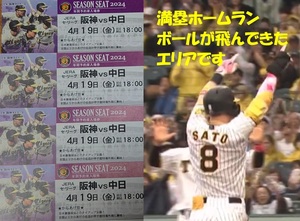 阪神　甲子園　4/19(金)　阪神タイガースvs中日ドラゴンズ　チケット　ライト下段　4連番並び席セット　中止時全額補償有