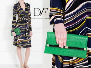 未使用3.4万【Diane Von Furstenberg クラッチ バッグ【DVF】クロコ 型押 レザー ダイアン・フォン・ファステンバーグ ENVELOPE