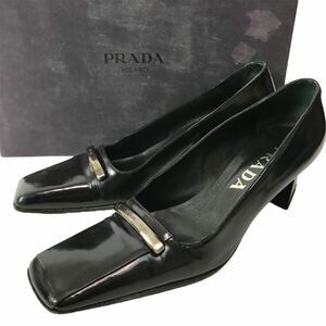 h210 PRADA プラダ エナメル パンプス パテント レザー ハイヒール フォーマル ビジネス ブラック 36 イタリア製 正規品