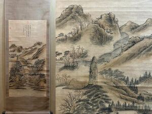 【瓏】「董邦達作 山水図」清代画家 肉筆紙本 真作 掛け軸 書画立軸 巻き物 中国書画 蔵出