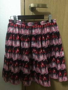 MANOUSHマヌーシュフリルミニフレアスカート赤×ピンクチュールスカート付き