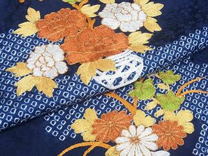 着物おきな★訪問着　駒刺　総刺繍　花籠文　絞り　やまと誂製　正絹★n398