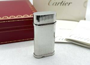 着火確認 CARTIER カルティエ ゴドロン プラチナフィニッシュ ライター CA120115 付属品有 C2-8