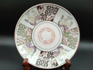 伊万里焼 印判手 色絵 白梅図 皿 径21.7cm アンティーク 骨董 器 【市】