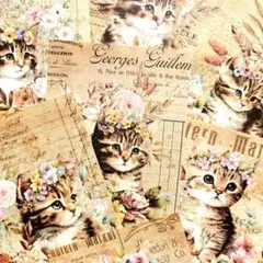 コラージュペーパー　ネコと花C　10種20枚　10ｘ14ｃｍ　猫の紙素材