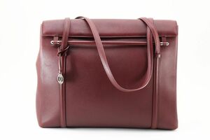 1円 Cartier カルティエ カボション レザー トートバッグ 肩掛け ショルダーバッグ ボルドー系 2C ロゴ金具 24-1317