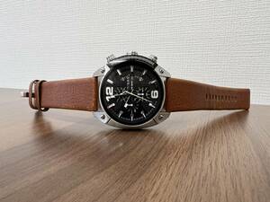 DIESEL ディーゼル DZ-4296 クロノグラフ SS×革ベルト ブラック文字盤 クオーツ メンズ腕時計