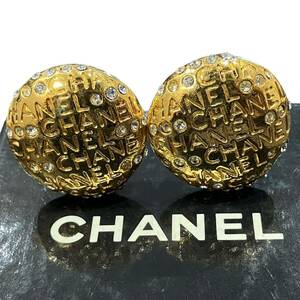 CHANEL シャネル イヤリング ラインストーン ロゴ ラウンド ヴィンテージ ゴールド アクセサリー