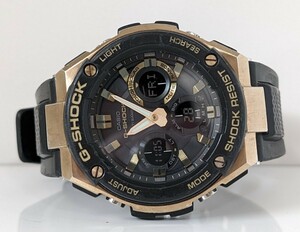 c送料無料CASIOカシオG-SHOCK/G-STEEL動作品GスチールGST-W100Gアナデジ格安タフソーラー電波ブラック×ゴールド売切りメンズ 腕時計