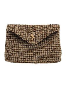 SAINT LAURENT◆tweed clutch/クラッチバッグ/コットン/ベージュ