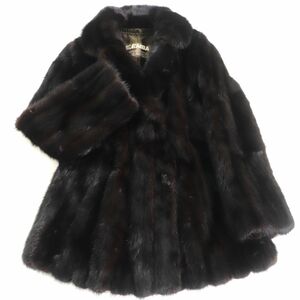 毛並み極美品★EMBA　エンバ　MINK　ミンク　スカラップ　裏地花柄刺繍入り　本毛皮コート　ダークブラウン　１１号　毛質艶やか・柔らか◎