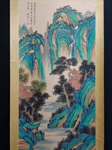 明代 古画 收藏 めったにない 重な古代絹の表装【明代 唐寅 山水画作品】 国画 骨董品 古置物 中国古美術 古賞物 12.8