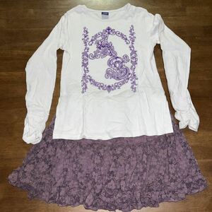 【ANNA SUI mini／アナスイミニ】ロンT/長袖カットソー【motherways/マザウェイズ】パンツ付きスカート　140㎝　上下２枚セット　中古