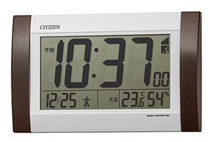 リズム(RHYTHM) シチズン 掛け時計 目覚まし時計 電波時計 デジタル R188 置き掛け兼用 カレンダー 温度 ・ 湿度 表示 茶 24