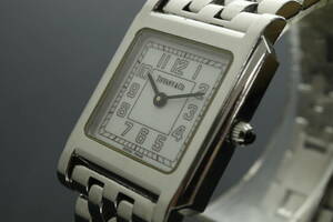 LVSP6-3-14 7T035-7 Tiffany ティファニー 腕時計 クラシック スクエア クォーツ 約56g レディース シルバー ケース付き 動作品 中古