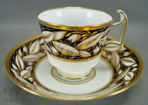 スポードパターン 2410 コバルト＆ゴールド フローラル コーヒーカップ＆ソーサー 1806-1822年頃