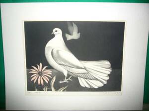 版画/ARS書店《佇む)その2／『鳩と花』仮題・銅版画・メゾチント?・作家：坂本好一：75/80部・SAKAMOTO.KOICHプレス印有り・目立つ傷み無し