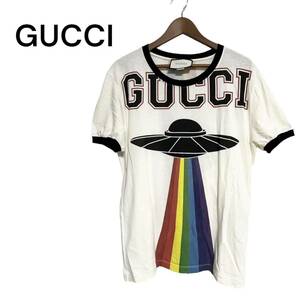 GUCCI グッチ レインボー UFO ドラゴンリンガー Tシャツ メンズ XS 半袖 ホワイト 白 ロゴ 