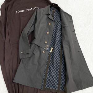 極美品 裏地ダミエグラフィット柄★ ルイヴィトン LOUIS VUITTON ブラウン 茶 ロング ステンカラーコート 50サイズ メンズ ベルト トレンチ