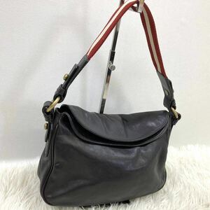 1円 【美品】 BALLY バリー ハンドバッグ ワンショルダー レザー トレスポ メンズ レディース ダークブラウン ビジネス 本革 肩掛け 通勤