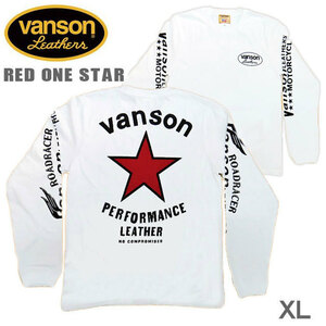 VANSON / バンソン 長袖Ｔシャツ VLS-11「RED ONE STAR」サイズXL　レッドワンスター　ホワイト　モトブルーズ別注