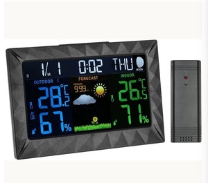 【新品・送料無料】ワイヤレスウェザーステーション 温度計湿度計 大型カラーLCD 天気予報 リモートセンサー 温度湿度モニター/アラート