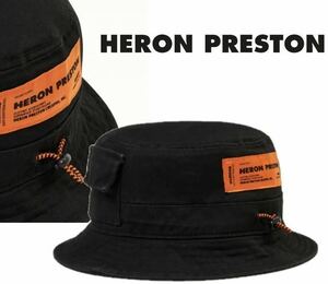 美品　送料込　HERON PRESTON コットンツイル バケットハット / off white ブラック　黒