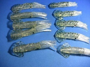 イカ・斑点グリーン・10個　9cm イカベイト・イカワーム・ソフトイカ・根魚、青物、マダイ、真鯛、鯛ラバに追加もありです。