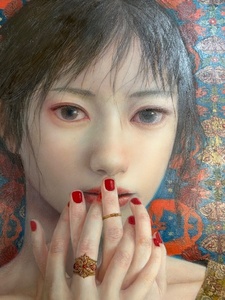 【真作】究極の写実美人画　青山幸代/オーガスト・フォール　こんなに透明感のある瞳を見たことがありますか？S4　油彩　絵画