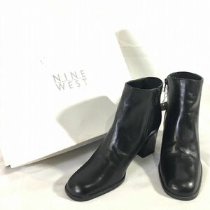 ■《新品》【NINE WEST】ナインウエスト/本革 サイドジップ ショートブーツ 6M[23.5cm]黒/E0