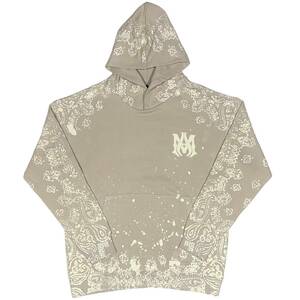 [並行輸入品] AMIRI アミリ BANDANA BLEACH ALL OVER HOODIE バンダナ柄 ブリーチ プルオーバーパーカー (クリーム) (L)