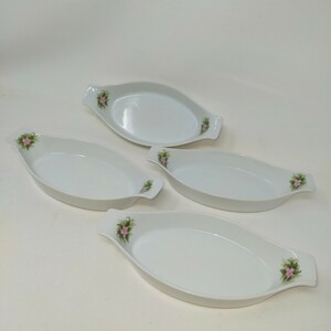 グラタン皿 4客セット プレート シチュー皿 ホワイト 白 陶器 昭和レトロ 食器 　S