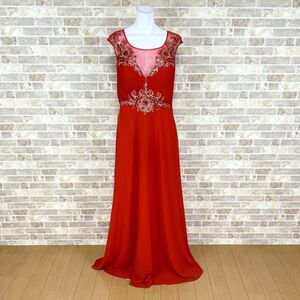 1円 ドレス abcdef 舞台衣装 ロングドレス 赤 カラードレス キャバドレ 発表会 イベント　中古４６２２