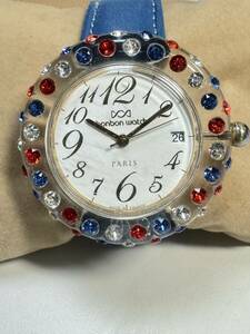 Ｌ245　腕時計　bonbon watch/ボンボンウォッチ　Alexandra PARIS/アレクサンドラ　MADE IN FRANCE ラインストーン　デイト　クォーツ　3針