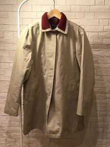 Day & Lloyd For SHIPS ステンカラーコート MADE IN England 比翼仕立て Mサイズ ベージュ×ボルドー デイアンドロイド シップス 英国製