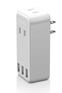エレコム 電源タップ USBタップ 2.4A (USBポート×3 コンセント×2) 直挿し ホワイト ECT-03WH