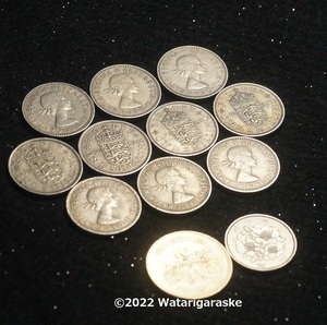 ★英1シリング硬貨x10枚★エリザベス2世版1954-1966年（流通品　イングランド版・スコットランド版あり