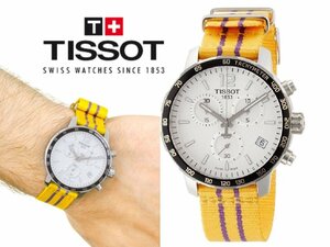 8万新品◆TISSOT ティソ◆クイックスター クロノ NBA LA Lakers 記念モデル 白盤 黄×紫テキスタイルストラップ スイス製 腕時計 1円