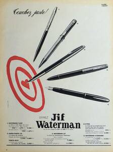 稀少・広告！1940年代ウォーターマン万年筆広告/Jif Waterman`s Pen/文房具/フレンチ/P