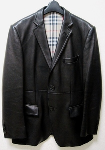 新品 同様 BURBERRY LONDON 定価22万 希少 メガノバチェック柄 最高級 ラムレザー 2Bジャケット M 黒 トレンチ コート バーバリー ロンドン