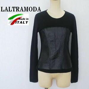 ★イタリア製*LALTRAMODA*天然皮革*ニット*Sサイズ*レディース*セーター*ブラック*ラルトラモーダ　＃3965