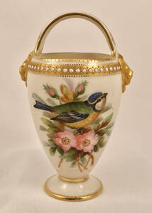 ロイヤル・ウースター バスケット花瓶 鳥 宝石装飾 1874年頃アンティーク 骨董品 ビンテージ