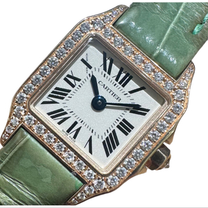 カルティエ Cartier ミニサントス ドゥモワゼル WF902004 ホワイト K18ピンクゴールド 純正K18PG尾錠、純正レザーストラップ 腕時計 中古